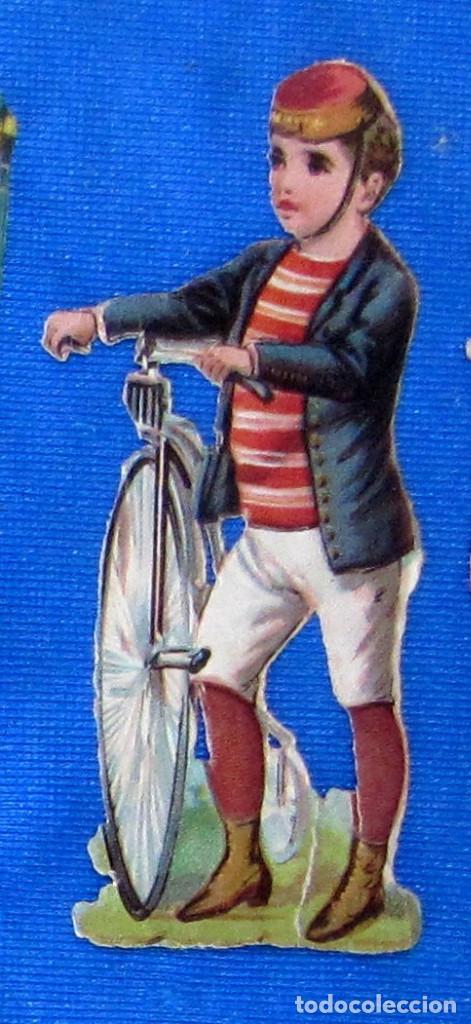Collectionnisme Cartes &agrave; collectionner massicot&eacute;es anciennes: CROMO TROQUELADO. NI&Ntilde;O CON BICICLETA. CHOCOLATES COMPA&Ntilde;&Iacute;A COLONIA, MADRID. FINAL SIGLO XIX.