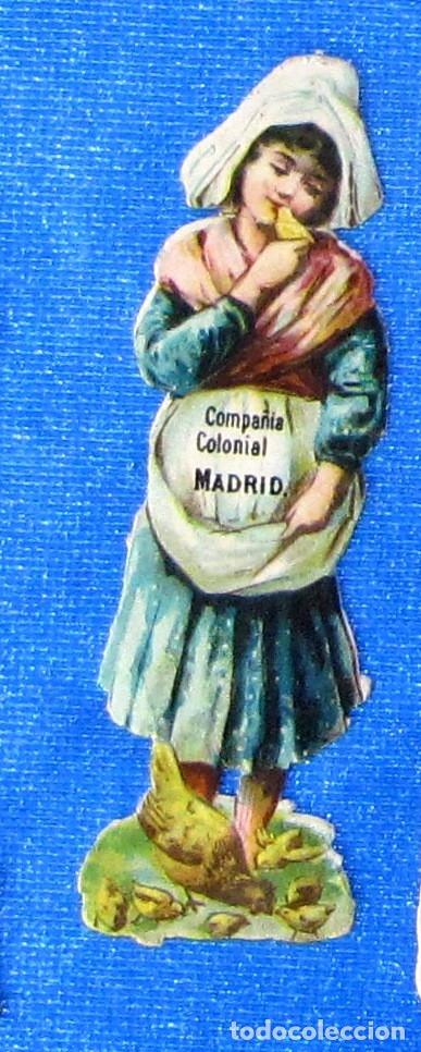 Collectionnisme Cartes &agrave; collectionner massicot&eacute;es anciennes: CROMO TROQUELADO. NI&Ntilde;A CON POLLITO. CHOCOLATES COMPA&Ntilde;&Iacute;A COLONIA, FINAL SIGLO XIX.