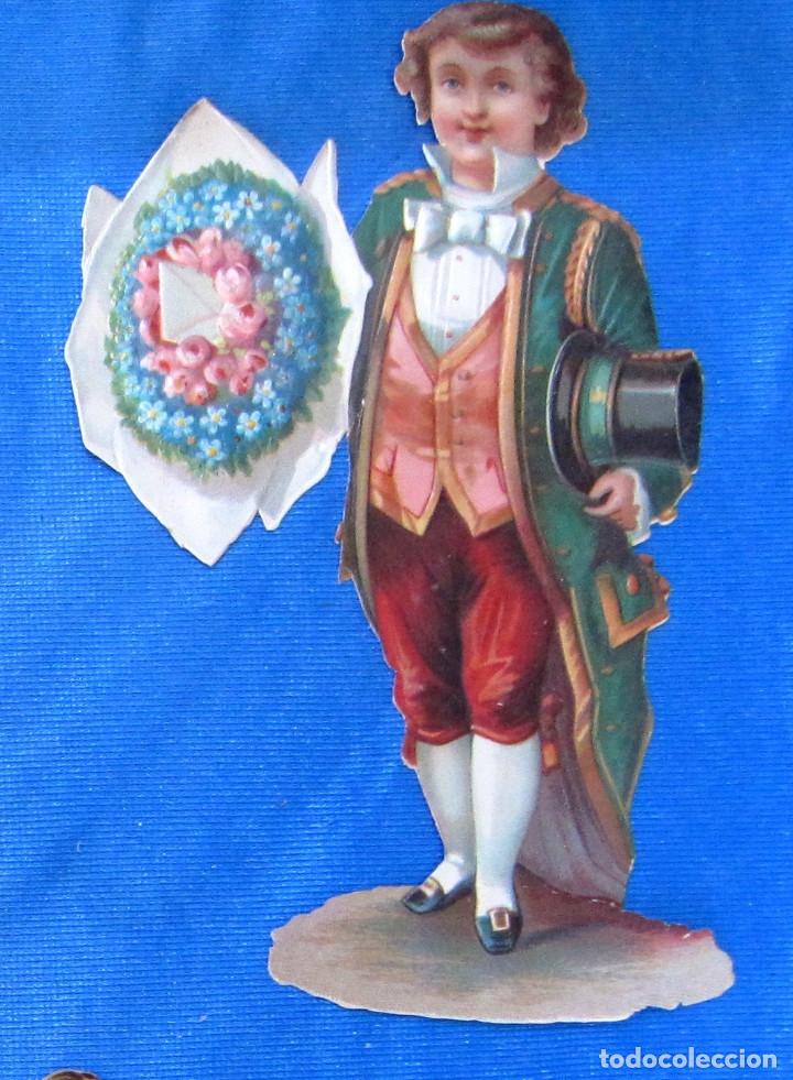 Sammeln alte gestanzte Sammelbilder: CROMO TROQUELADO. NI&Ntilde;O LACAYO CON REGALO FLORAL. SIN PUBLICIDAD, FINALES SIGLO XIX.