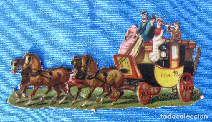 Sammeln alte gestanzte Sammelbilder: CROMO TROQUELADO. COCHE CON CABALLOS Y PERSONAS. FINALES SIGLO XIX.