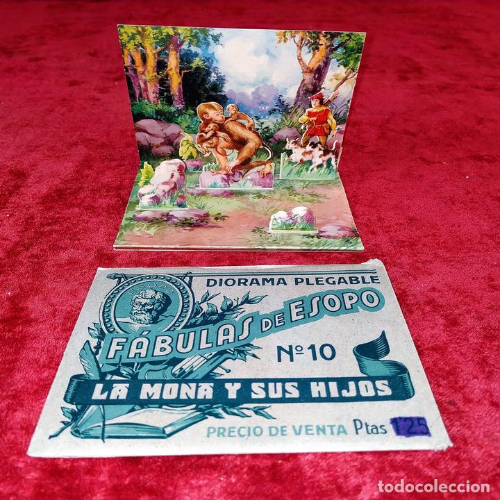 Collectable Antique Stamped Cards: LA MONA Y SUS HIJOS. LAS FABULAS DE ESOPO. N.10. DIORAMA PLEGABLE. ESPA&Ntilde;A. SIGLO XX