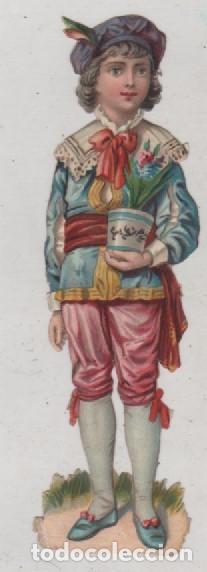 Coleccionismo cromos troquelados antiguos: Antigo cromo troquelado, ni&ntilde;o con maceta. Sin publicidad. 13,50 x 4 cm