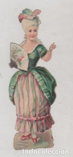 Coleccionismo cromos troquelados antiguos: Cromo troquelado mujer vestida de goyesca o similar. Sin publicidad. 12 x 4 cm