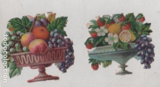 Sammeln alte gestanzte Sammelbilder: 2 cromos troquelados, cestos con frutas. Sin publicidad. 6 x 7 cm cada uno