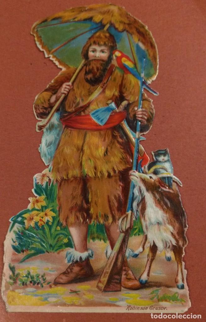 Coleccionismo Cromos troquelados antiguos: Cromo troquelado grande, Sin publicidad, Robis&oacute;n Crusoe