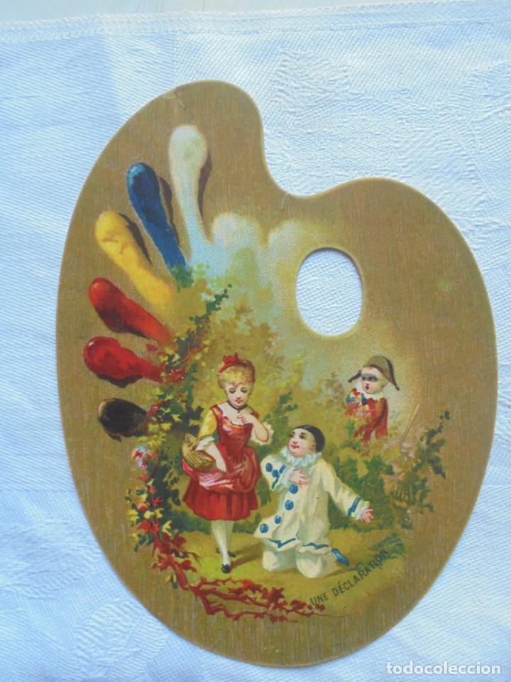 Colecionismo Cromos recortados antigos: Tarjeta/paleta pintor-Peluqueria Benito Portabella