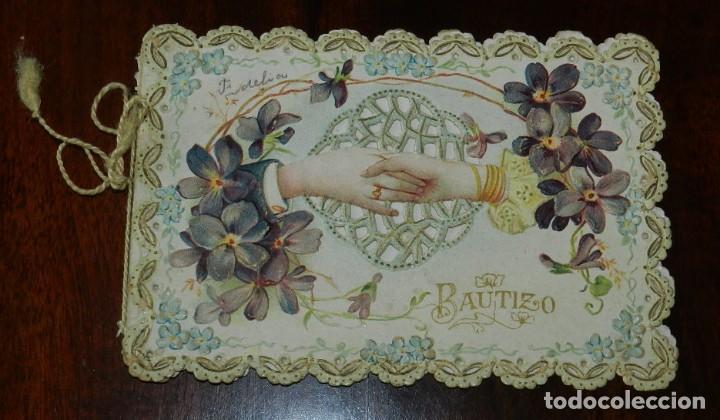 Coleccionismo Cromos troquelados antiguos: CROMO TROQUELADO DESPLEGABLE FINALES S. XIX, RECUERDO DEL BAUTIZO, MIDE 13 X 7,5 CMS. APROXIMADAMENT