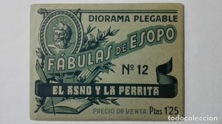 Sammeln alte gestanzte Sammelbilder: ANTIGUO DIORAMA PLEGABLE, FABULAS DE ESOPO, N&ordm; 12, EL ASNO Y LA PERRITA , EDICIONES BARSAL, A&Ntilde;O 30