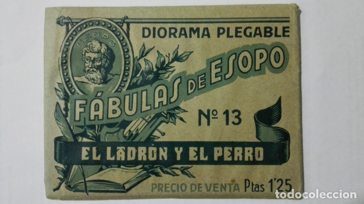 Sammeln alte gestanzte Sammelbilder: ANTIGUO DIORAMA PLEGABLE, FABULAS DE ESOPO, N&ordm; 13, EL LADRON Y EL PERRO , EDICIONES BARSAL, A&Ntilde;O 30