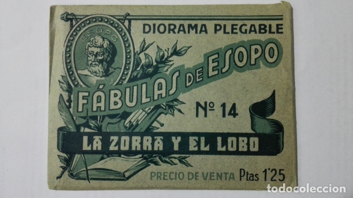 Sammeln alte gestanzte Sammelbilder: ANTIGUO DIORAMA PLEGABLE, FABULAS DE ESOPO, N&ordm; 14, LA ZORRA Y EL LOBO , EDICIONES BARSAL, A&Ntilde;O 30