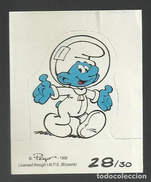 Collectionnisme Cartes &agrave; collectionner massicot&eacute;es anciennes: CROMO TROQUELADO DE LOS PITUFOS N&ordm;28/30. LES SCHTROUMPFS.  1995. SIN PEGAR