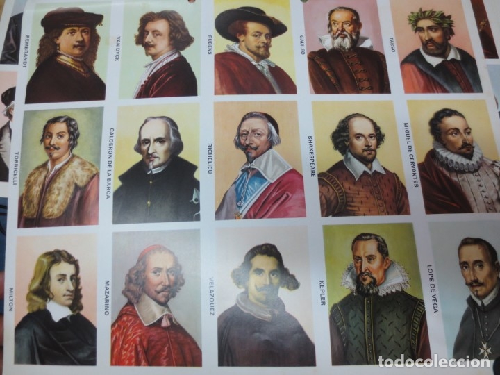 Coleccionismo cromos troquelados antiguos: LAMINA EDUCATIVA DE 15 CROMOS DE PERSONAJES HISTORICOS