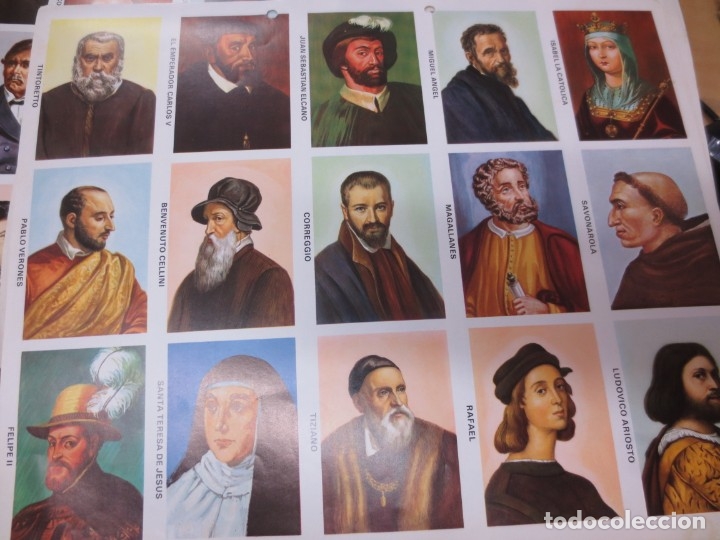 Coleccionismo cromos troquelados antiguos: LAMINA EDUCATIVA DE 15 CROMOS DE PERSONAJES HISTORICOS