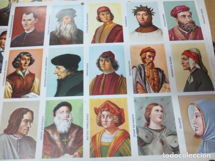 Coleccionismo cromos troquelados antiguos: LAMINA EDUCATIVA DE 15 CROMOS DE PERSONAJES HISTORICOS