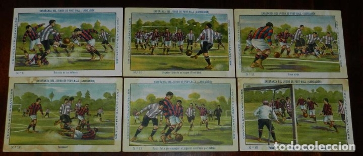 Colecionismo Cromos recortados antigos: 6 CROMOS DE CHOCOLATE AMATLLER, ENSE&Ntilde;ANZA DEL JUEGO DE FOOT-BALL, SON LOS NUM: 6, 10, 11, 12, 13, 17