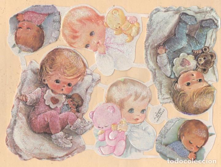 Colecionismo Cromos recortados antigos: Antigua l&aacute;mina de cromos troquelados Cromocart O 3 con purpurina - bebes