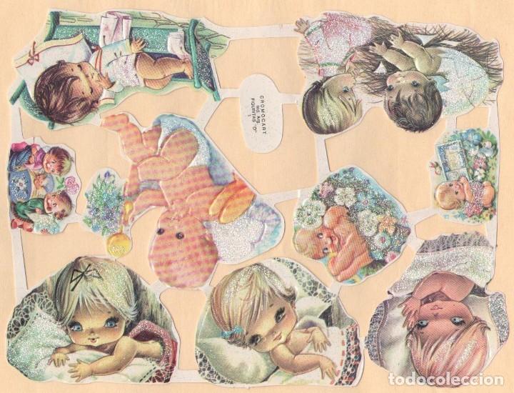 Colecionismo Cromos recortados antigos: Antigua l&aacute;mina de cromos troquelados Cromocart O 1 con purpurina - bebes