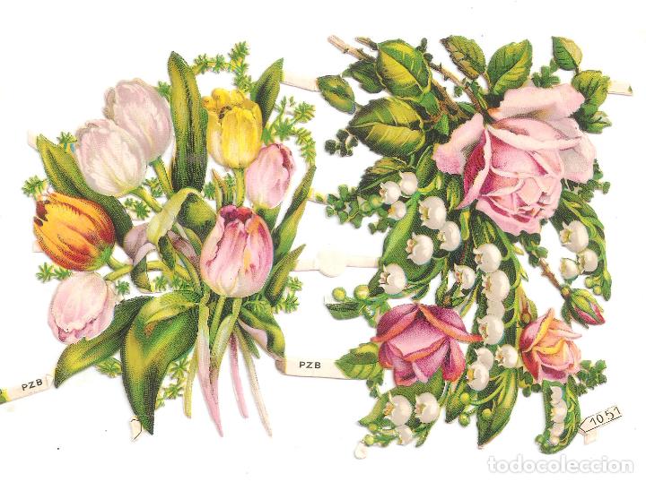 Collectable Antique Stamped Cards: Hoja con dos cromos troquelados relieve P Z B. 1051. Antiguos. 12 x 16,5 cms -Vell i Bell