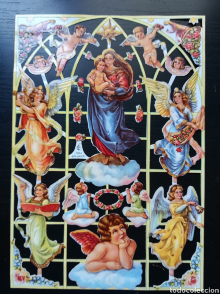 Colecionismo Cromos recortados antigos: L&aacute;mina Cromos troquelados de picar - Virgen con ni&ntilde;os y &aacute;ngeles