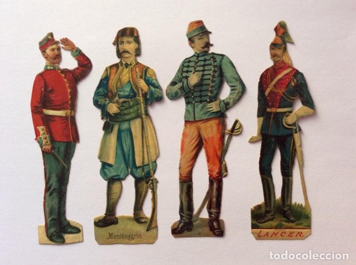 Sammeln alte gestanzte Sammelbilder: 4 CROMO TROQUELADO ANTIGUO. SOLDADOS. MONTENEGRIN, LANCER
