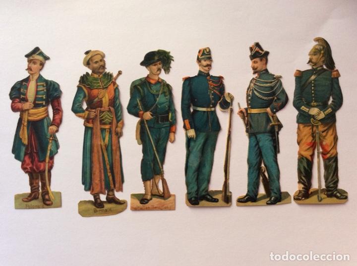 Sammeln alte gestanzte Sammelbilder: 6 CROMO TROQUELADO ANTIGUO. SOLDADOS. LA NUEVA COLONIAL, CHOCOLATES JAIME BOIX. BARCELONA.