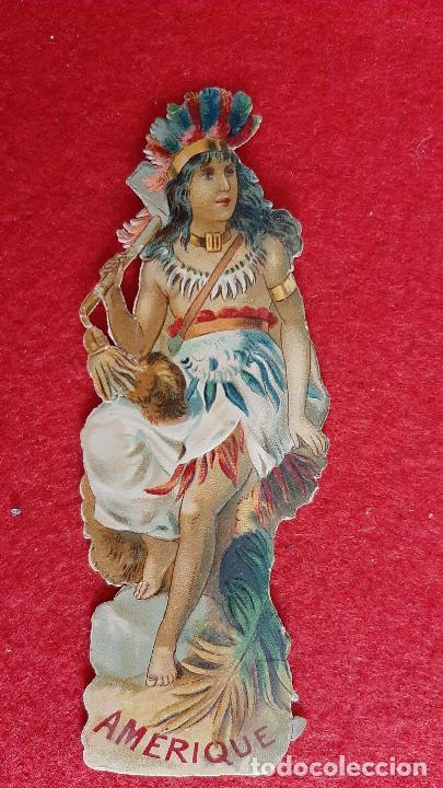 Sammeln alte gestanzte Sammelbilder: CROMO TROQUELADO MUY ANTIGUO SIGLO XIX CHOCOLATES JUNCOSA BARCELONA AMERICA ORIGINAL CRT