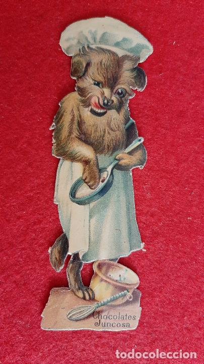 Sammeln alte gestanzte Sammelbilder: CROMO TROQUELADO MUY ANTIGUO SIGLO XIX CHOCOLATES JUNCOSA BARCELONA PERRO PERRITO ORIGINAL CRT
