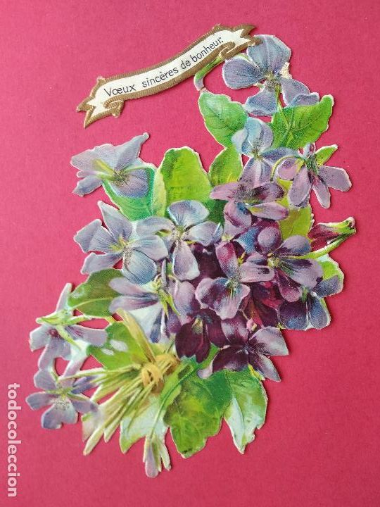 Sammeln alte gestanzte Sammelbilder: ANTIGUO CROMO TROQUELADO FLORES VOEUX SINCERES DE BONHEUR