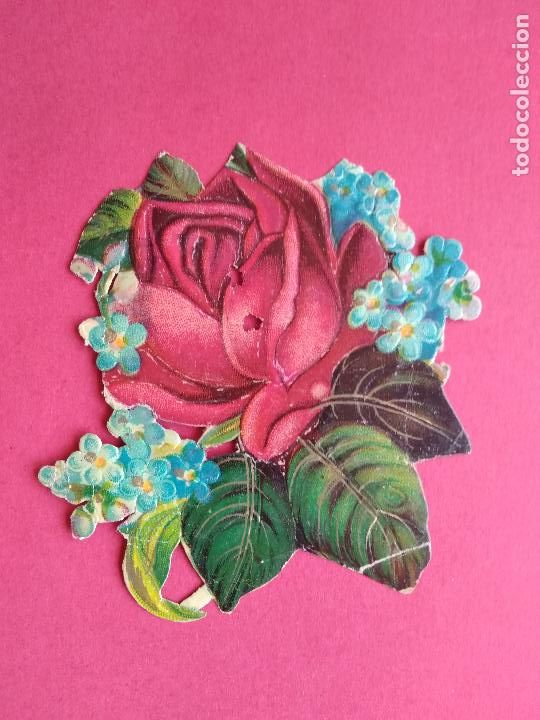 Colecionismo Cromos recortados antigos: ANTIGUO CROMO TROQUELADO FLOR ROSA