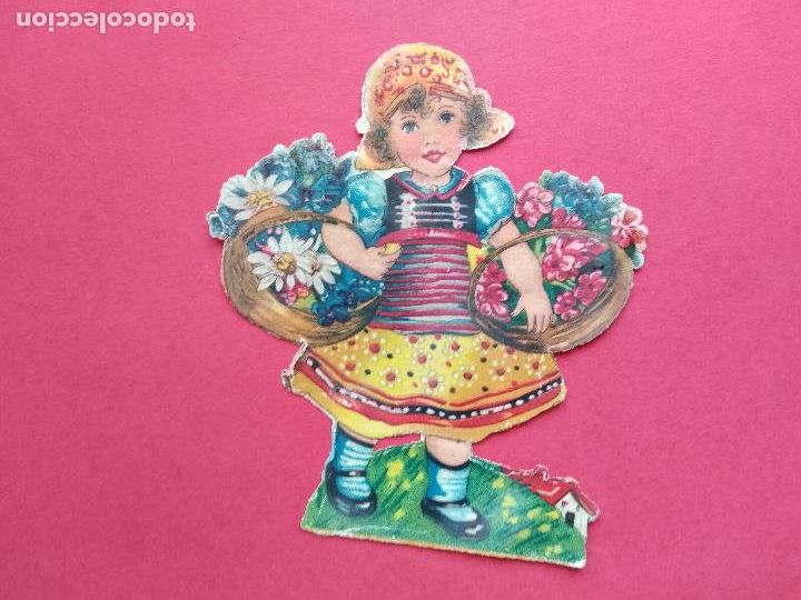 Sammeln alte gestanzte Sammelbilder: ANTIGUO CROMO TROQUELADO FLORES NI&Ntilde;A CESTO