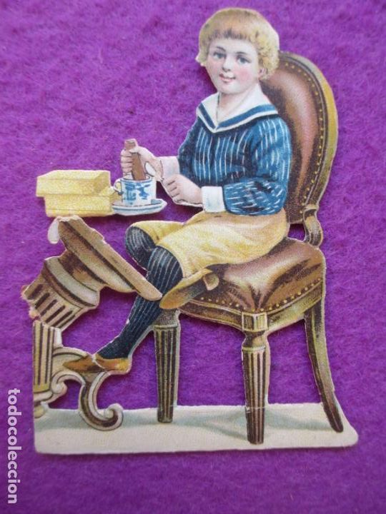 Collectionnisme Cartes &agrave; collectionner massicot&eacute;es anciennes: CROMO MUY ANTIGUO SIGLO XIX TROQUELADO NI&Ntilde;O SENTADO VER FOTO TRASERA C43