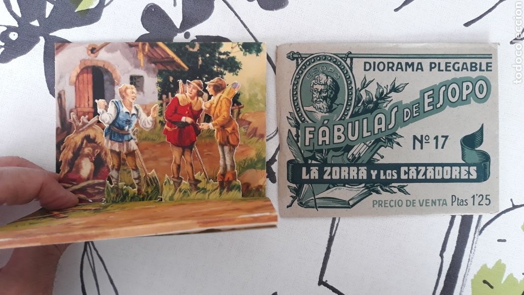 Collectionnisme Cartes &agrave; collectionner massicot&eacute;es anciennes: F&aacute;bulas de Esopo 17 diorama plegable la zorra y los cazadores