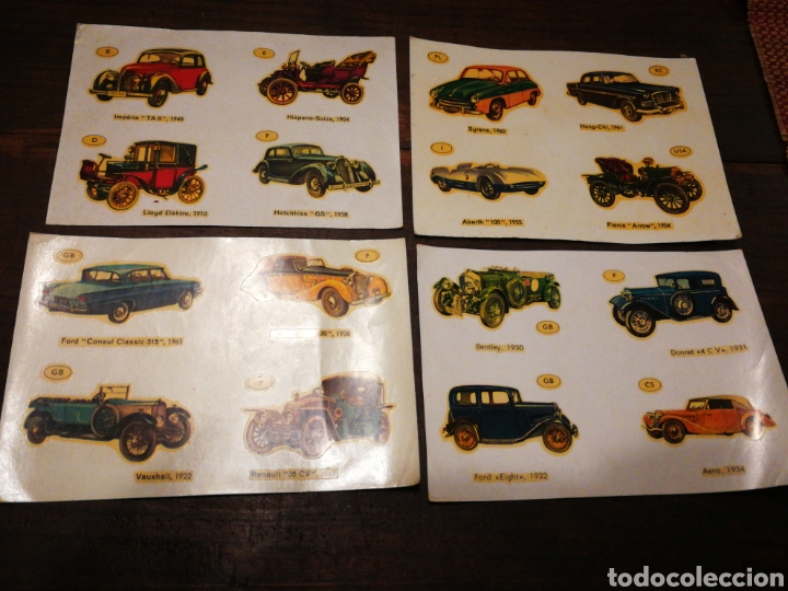 Collectionnisme Cartes &agrave; collectionner massicot&eacute;es anciennes: LOTE 4 HOJAS CALCOMAN&Iacute;AS ORYEGA- COCHES CL&Aacute;SICOS, SERIE C-A, N&deg;21,29,32,35.