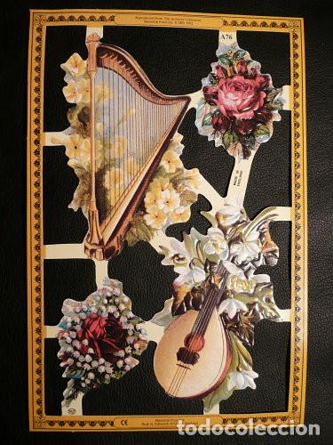 Collectable Antique Stamped Cards: ZPR. LAMINA DE CROMOS TROQUELADOS SERIE ORO MLP - A76 - FLORES E INSTRUMENTOS MUSICALES