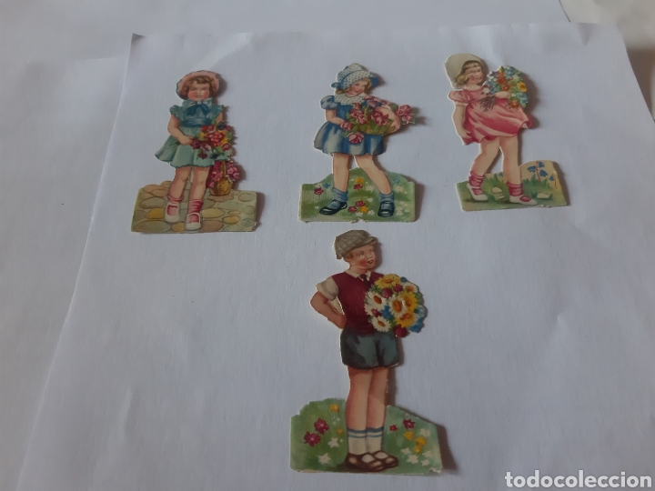 Collezionismo Figurine ritagliate antiche: Cuatro antiguo cromo troquelados