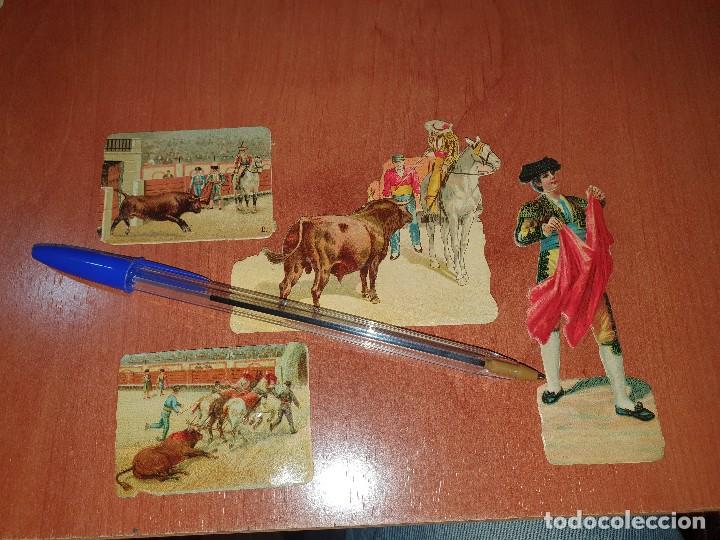 Collectable Antique Stamped Cards: 4 antiguos cromos troquelados, toros, en color, regalo de chocolates