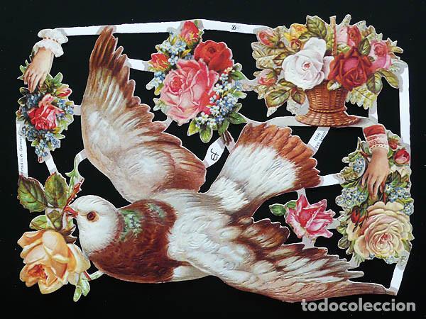 Colecionismo Cromos recortados antigos: ZPR. LAMINA DE CROMOS TROQUELADOS CON BRILLO Y RELIEVE EF - 7066 - PALOMA CON FLORES
