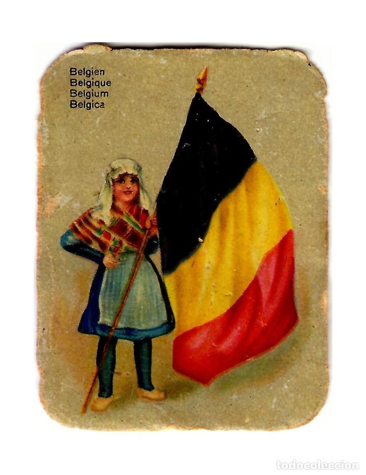 Colecionismo Cromos recortados antigos: B&eacute;lgica - Traje T&iacute;pico + Bandera - Cromo a&ntilde;os 30 - 57x41 - Ligeramente troquelado
