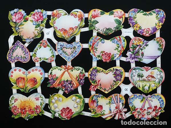 Coleccionismo Cromos troquelados antiguos: ZPR. LAMINA DE CROMOS TROQUELADOS CON BRILLO Y RELIEVE EF - 7173 - CORAZONES CON FLORES