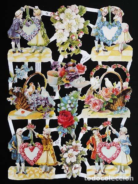 Coleccionismo Cromos troquelados antiguos: ZPR. LAMINA DE CROMOS TROQUELADOS CON BRILLO Y RELIEVE EF - 7177 - PAREJAS Y FLORES