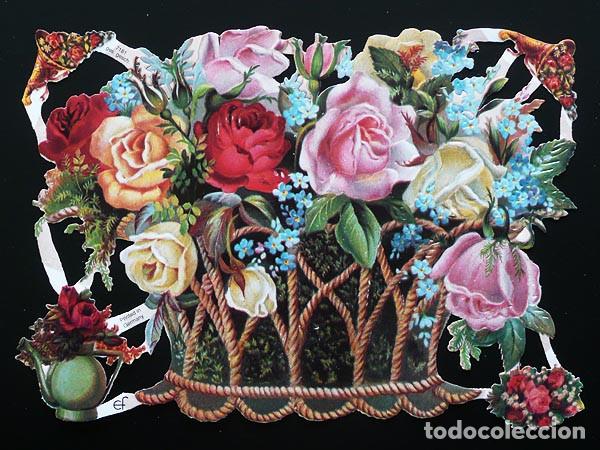 Coleccionismo Cromos troquelados antiguos: ZR. LAMINA DE CROMOS TROQUELADOS CON BRILLO Y RELIEVE EF - 7181 - CESTO CON FLORES