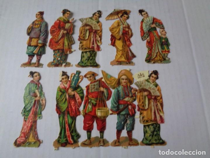 Sammeln alte gestanzte Sammelbilder: LOTE DE 10 CROMOS TROQUELADOS DE PERSONAJES CHINOS - SIGLO XIX