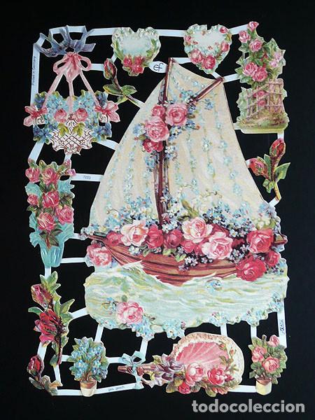 Coleccionismo Cromos troquelados antiguos: ZPR. LAMINA DE CROMOS TROQUELADOS CON BRILLO Y RELIEVE EF - 7223 - BARCA Y FLORES