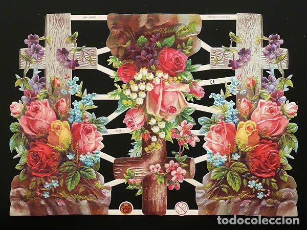 Colecionismo Cromos recortados antigos: ZPR. LAMINA DE CROMOS TROQUELADOS CON BRILLO Y RELIEVE EF - 7308 - CRUCES CON FLORES