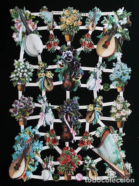Colecionismo Cromos recortados antigos: ZPR. LAMINA DE CROMOS TROQUELADOS CON BRILLO Y RELIEVE EF - 7319 - INSTRUMENTOS MUSICALES Y FLORES
