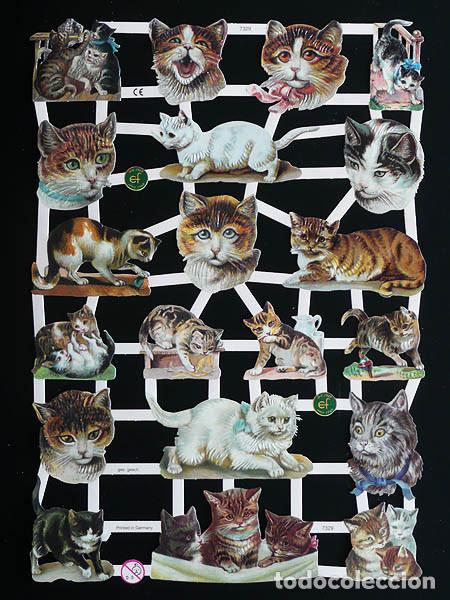 Collectable Antique Stamped Cards: ZPR. LAMINA DE CROMOS TROQUELADOS CON BRILLO Y RELIEVE EF - 7329 - GATITOS