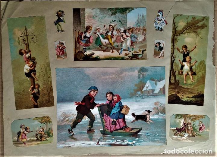 Colecionismo Cromos recortados antigos: 30-Antigua lamina montada con diversos cromos de picar y otros VER