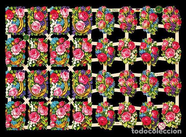 Colecionismo Cromos recortados antigos: ZPR. LAMINA DE CROMOS TROQUELADOS CON BRILLO Y RELIEVE EF - 7384 - SELLOS FLORALES