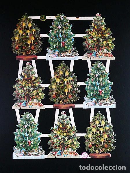 Colecionismo Cromos recortados antigos: ZPR. LAMINA DE CROMOS TROQUELADOS CON BRILLO Y RELIEVE EF - 7396 - ARBOLES DE NAVIDAD
