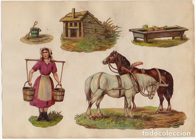 Coleccionismo Cromos troquelados antiguos: 5 CROMOS TROQUELADOS DE ESCENAS CAMPESTRE. CON RELIEVE Y BRILLO. EN CARTULINA 23X16 CM. LAMCRO-004